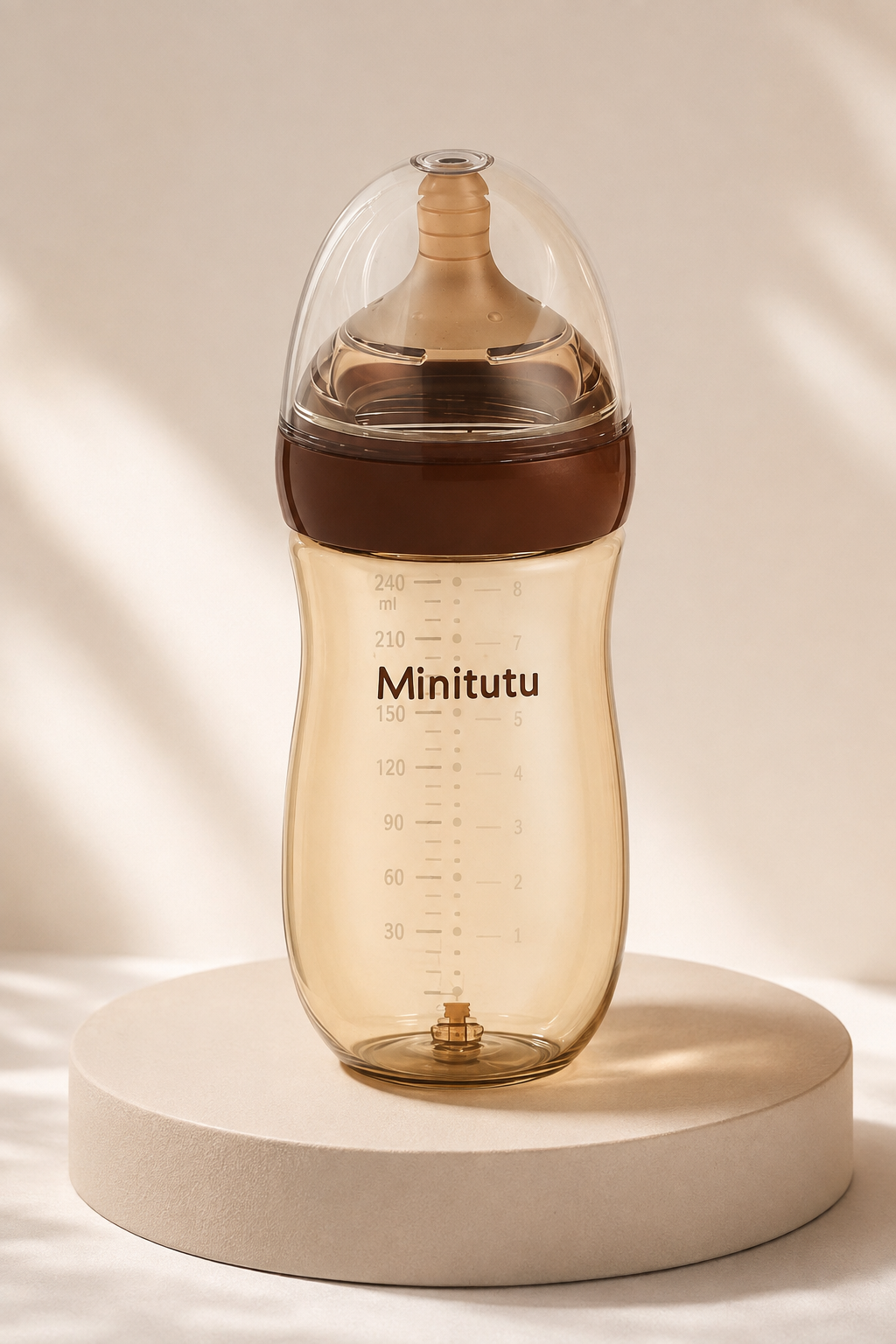 Minitutu Anti-Bloating PPSU Feeding Bottle 240ml | L-Hole Silicone Nipple for 6–10 Months | CB716 Brown